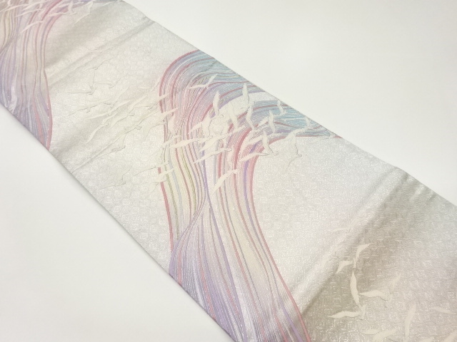 佐賀錦鳥・曲線模様織出し袋帯